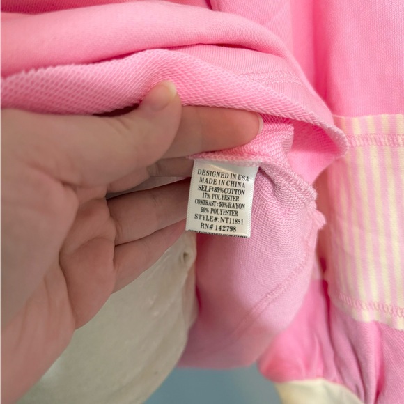 Polo Pullover Top in Pink and Cream with Stripes Valentines Day - Picture 5 of 7